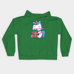 Cute Unicorn Holding Gift Cartoon Kids Hoodie